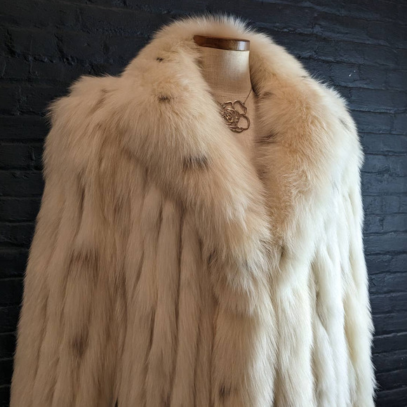 Vintage Designer Genuine Fox Fur Oversize Fluffy Dyed Spotted Furry Jacket Coat - Picture 6 of 14